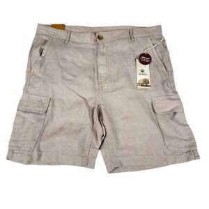 Panama Jack Mens Linen Blend Cargo Shorts Tan Khaki Size 36 NWT